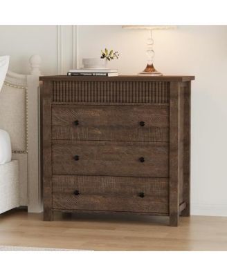 3 Drawer Dresser, Modern Fluted Nightstand, Wooden Chest of Drawers, Storage End Table Organizer