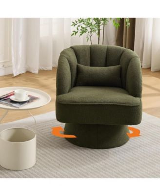 Modern Swivel Barrel Accent Chair,360 Teddy Fabric Upholstered Armchair with Striped Backrest and Plush Padding,Comfy Round Lounge Chair
