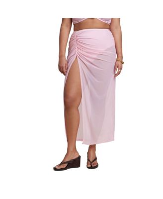 Plus Size Mesh Maxi Asym Skirt Coverup