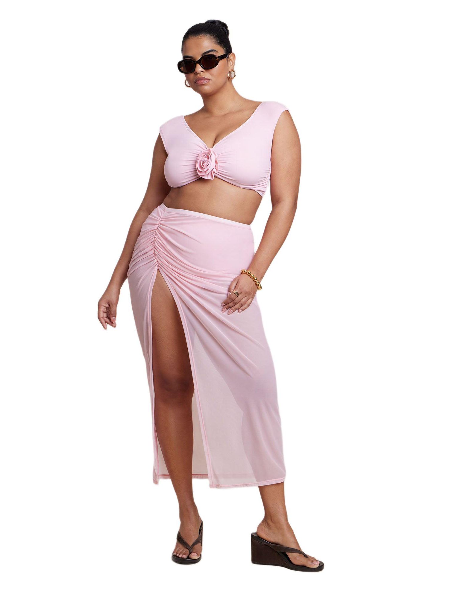 Plus Size Mesh Maxi Asym Skirt Coverup