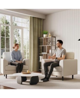 Single Sofa Armchair,38" Linen Upholstered Armrest Accent Chair with High-Density Foam and Fixed Armrests,Comfy Reading Chair for Living Room