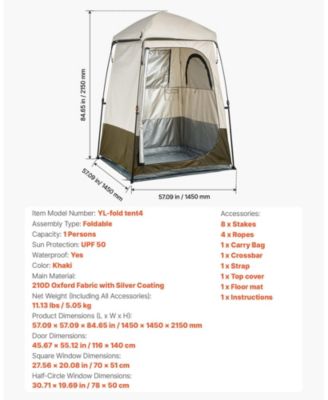 1-Room Foldable Camping Shower Tent with Carry Bag