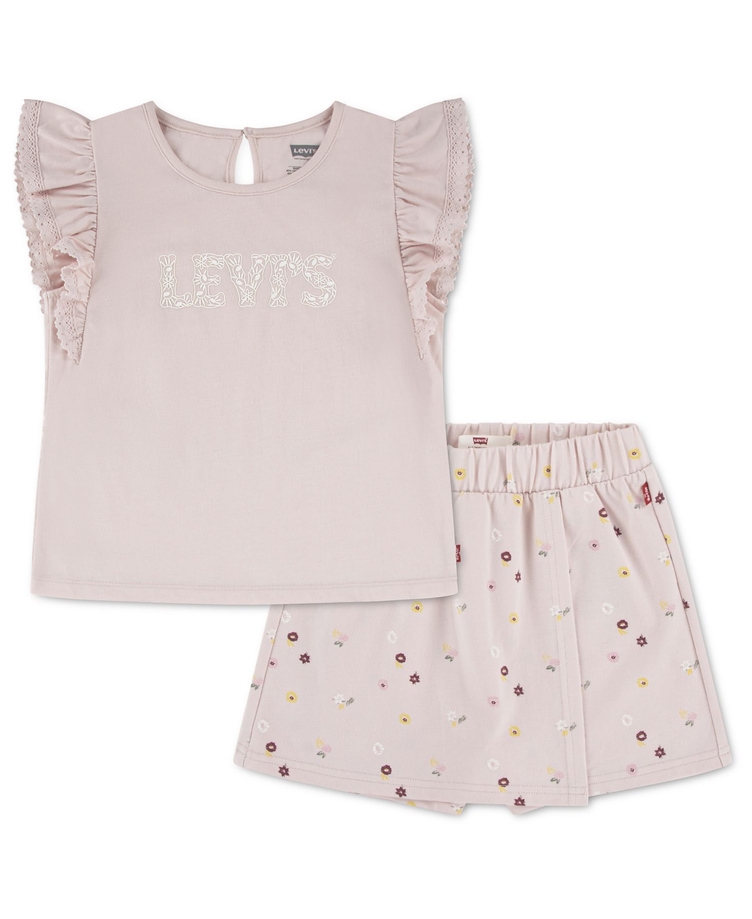 Girls' 2T-6X Knit Top and Ditsy Skort, 2-Piece Set