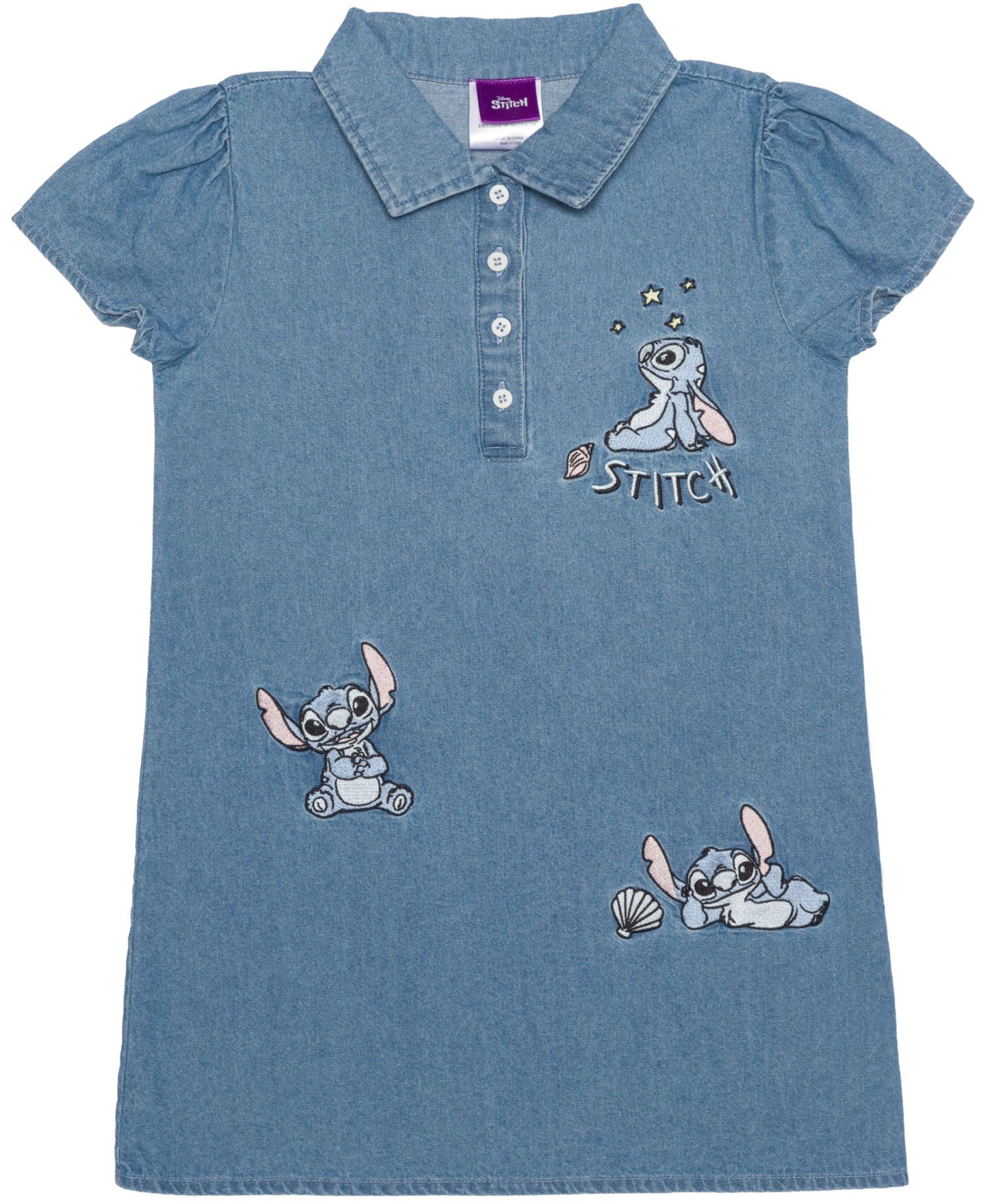 Платье Disney Stitch Cap-Sleeve Collared Dress для девочек, цвет: Синий — фото 1