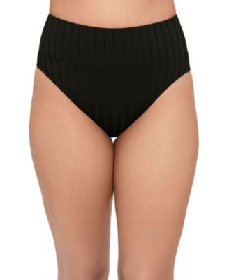 Women's Smoothing Wide Ribbed Ultra High Waist Banded Swimsuit Bikini Bottoms