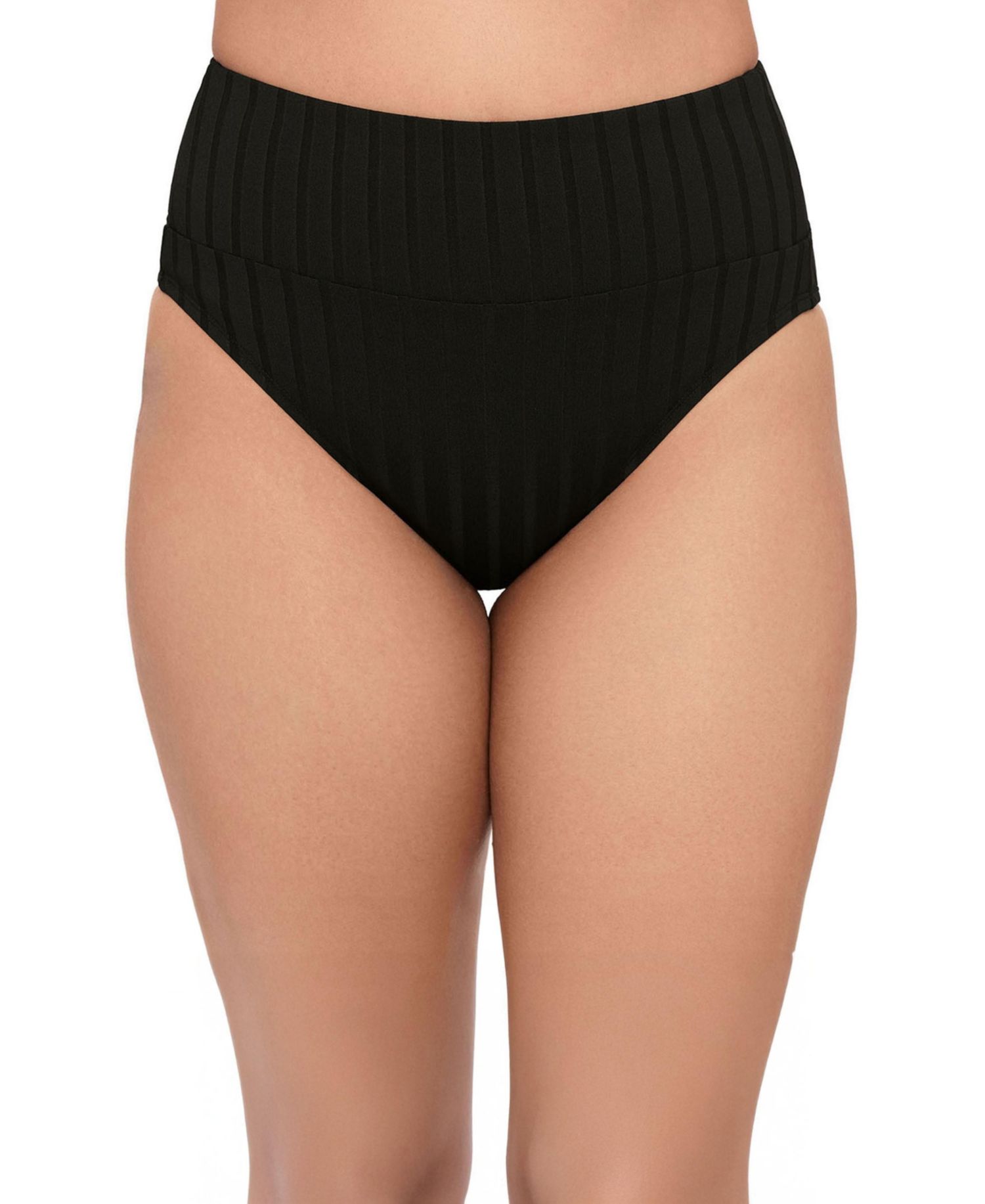 Women's Smoothing and Sculpting Wide Ribbed Ultra High Waist Banded Swimsuit Bikini Bottoms