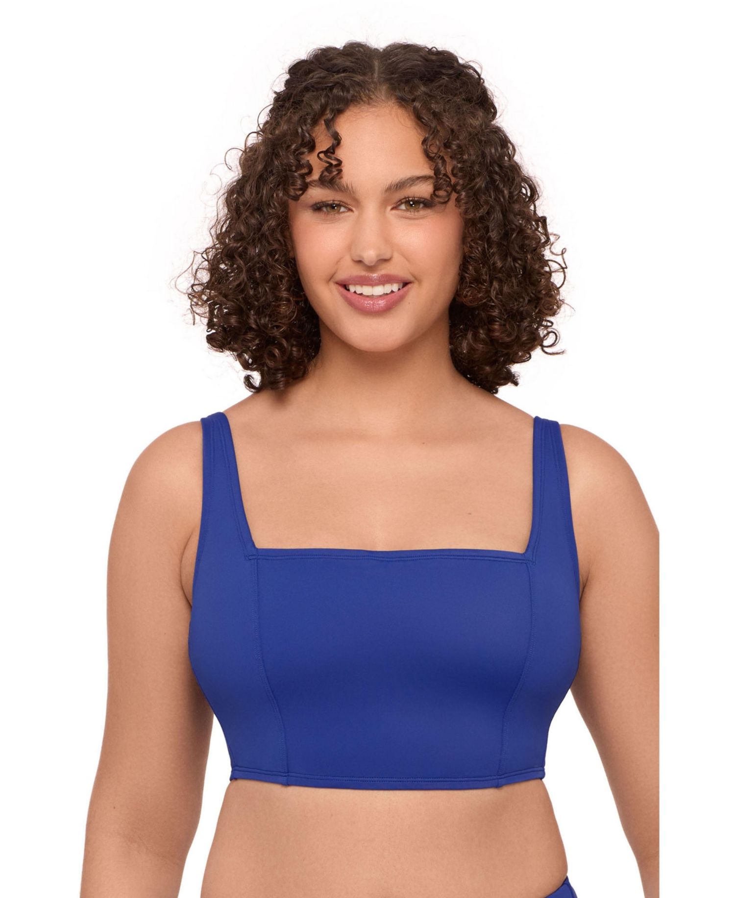 Women's Supportive and Sculpting Square Neck Lace Back Midkini Swimsuit Top