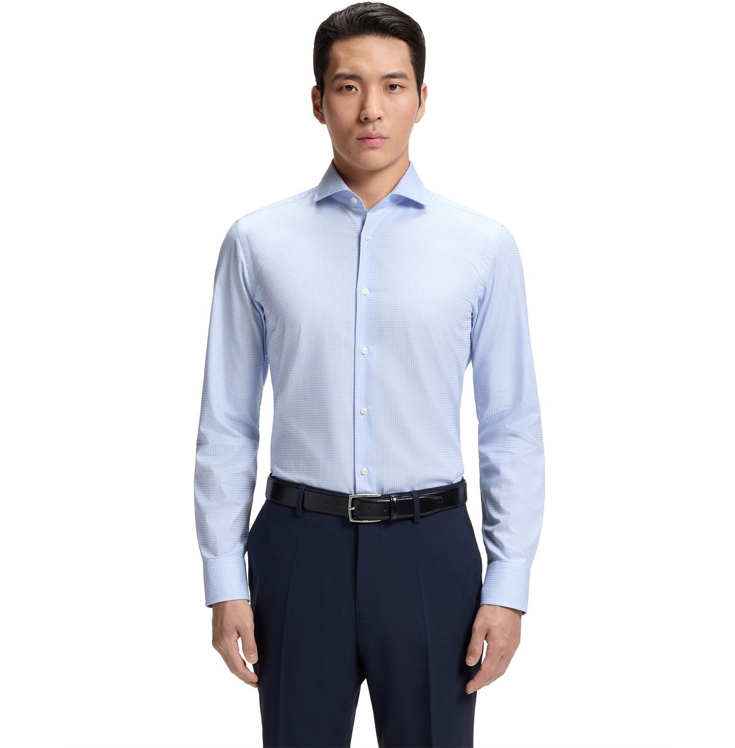 Мужская рубашка Hugo Boss Easy-Iron Cotton Twill Slim-Fit Dress Shirt, цвет: Синий — фото 1
