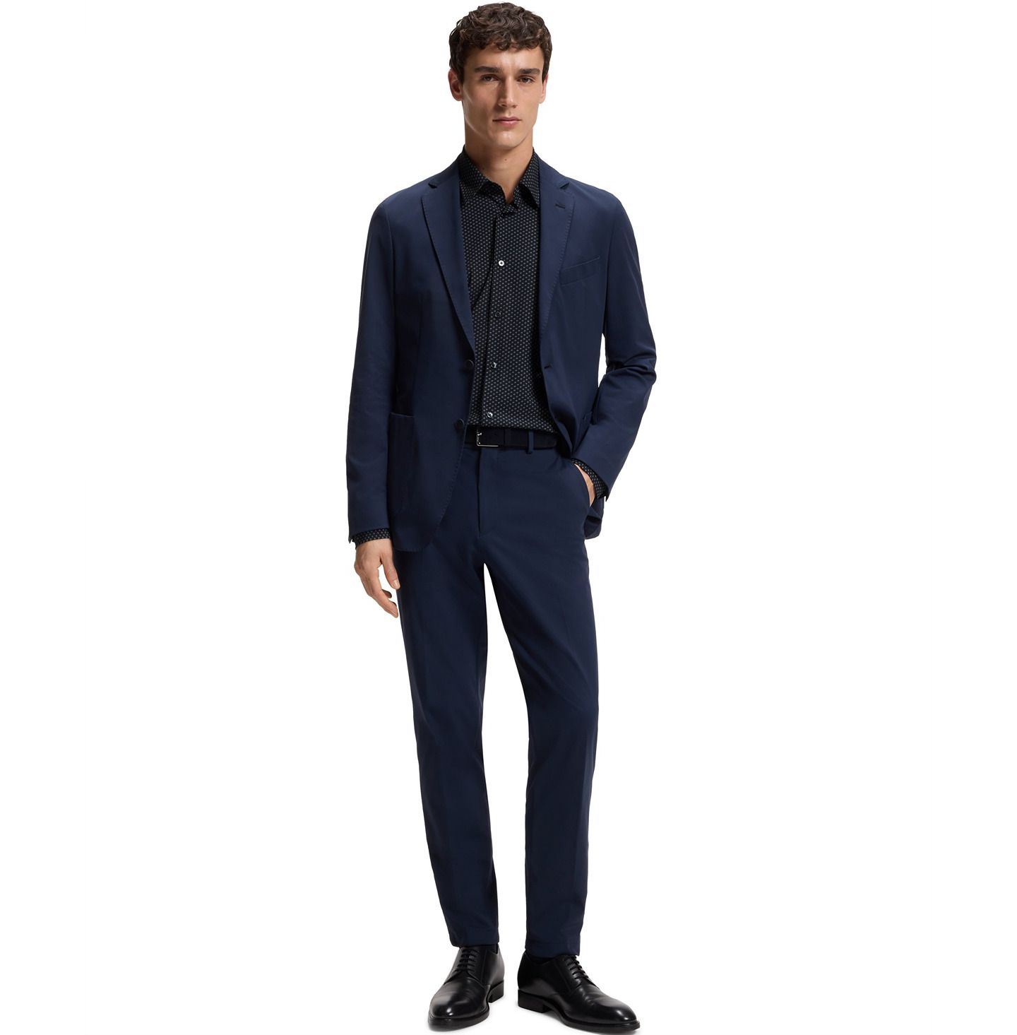 Мужская рубашка Hugo Boss Performance-Stretch Jersey Dress Shirt, цвет: Тёмный синий — фото 3