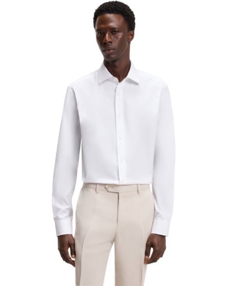 Мужская рубашка Hugo Boss Beckham x BOSS Slim-fit Cotton Dress Shirt, цвет: Белый