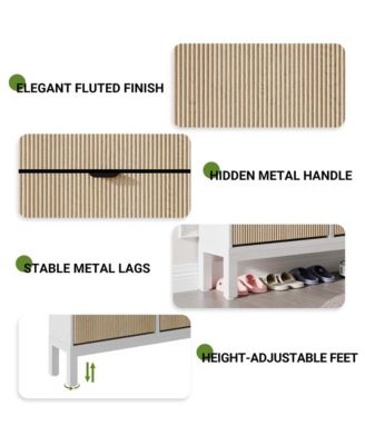 Shoe Storage Cabinet with 4 Flip Drawers, Farmhouse Fluted Shoe Organizer with Metal Legs