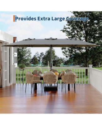 15 ft Rectangular Patio Umbrella with Base, Crank Handle, UV Protection, Large Outdoor Market Umbrella for Deck & Pool