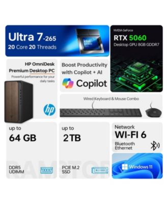 OmniDesk Tower Desktop Intel Core Ultra 7 16GB RAM NVIDIA GeForce RTX 5060 2TB SSD Storage Windows 11 Home