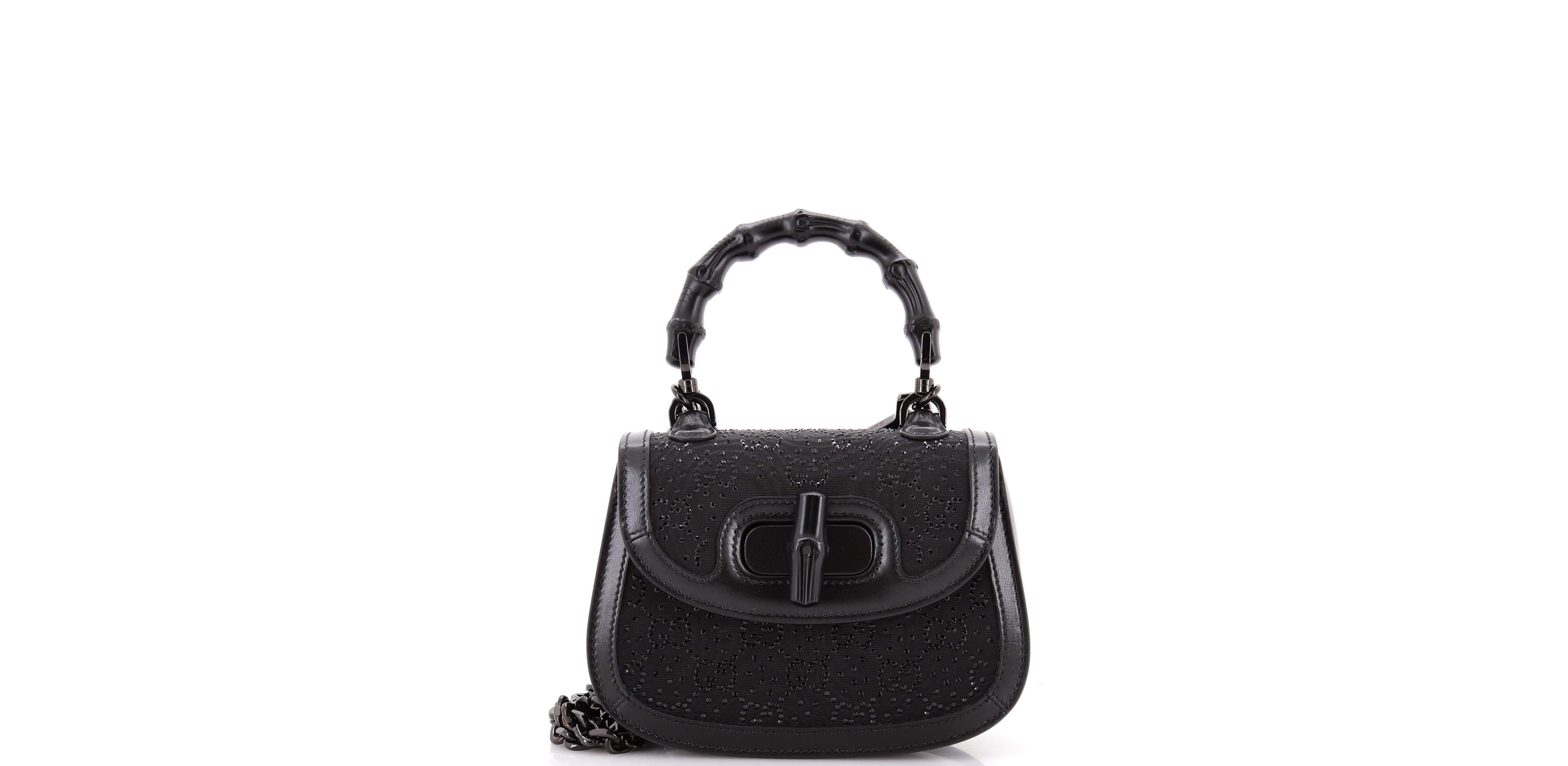 Pre-Owned Gucci Mini Bamboo 1947 Top Handle Bag Crystal Embellished Gg Canvas