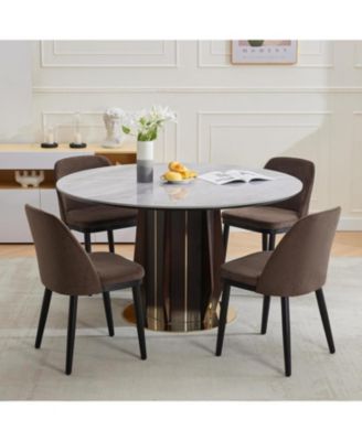 Modern Dining Chair Set of 4,Linen Upholstered Kitchen Chair with Curved Back,Sold Wood Legs,Accent Chair for Kitchen,Dining Room