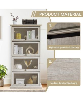 Display Cabinet with 4 Flip up Glass Doors, 4-Tier Versatile Storage Organizer, Antique Bookcase for Office, Living Room