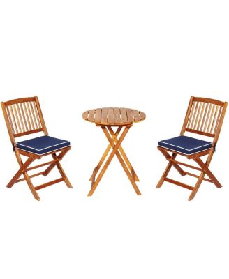 3-Piece Folding Patio Bistro Set with Cushions and Round Table