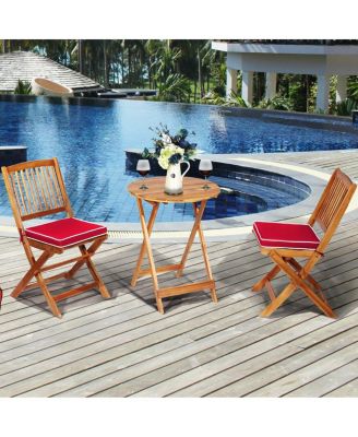 3-Piece Folding Patio Bistro Set with Cushions and Round Table