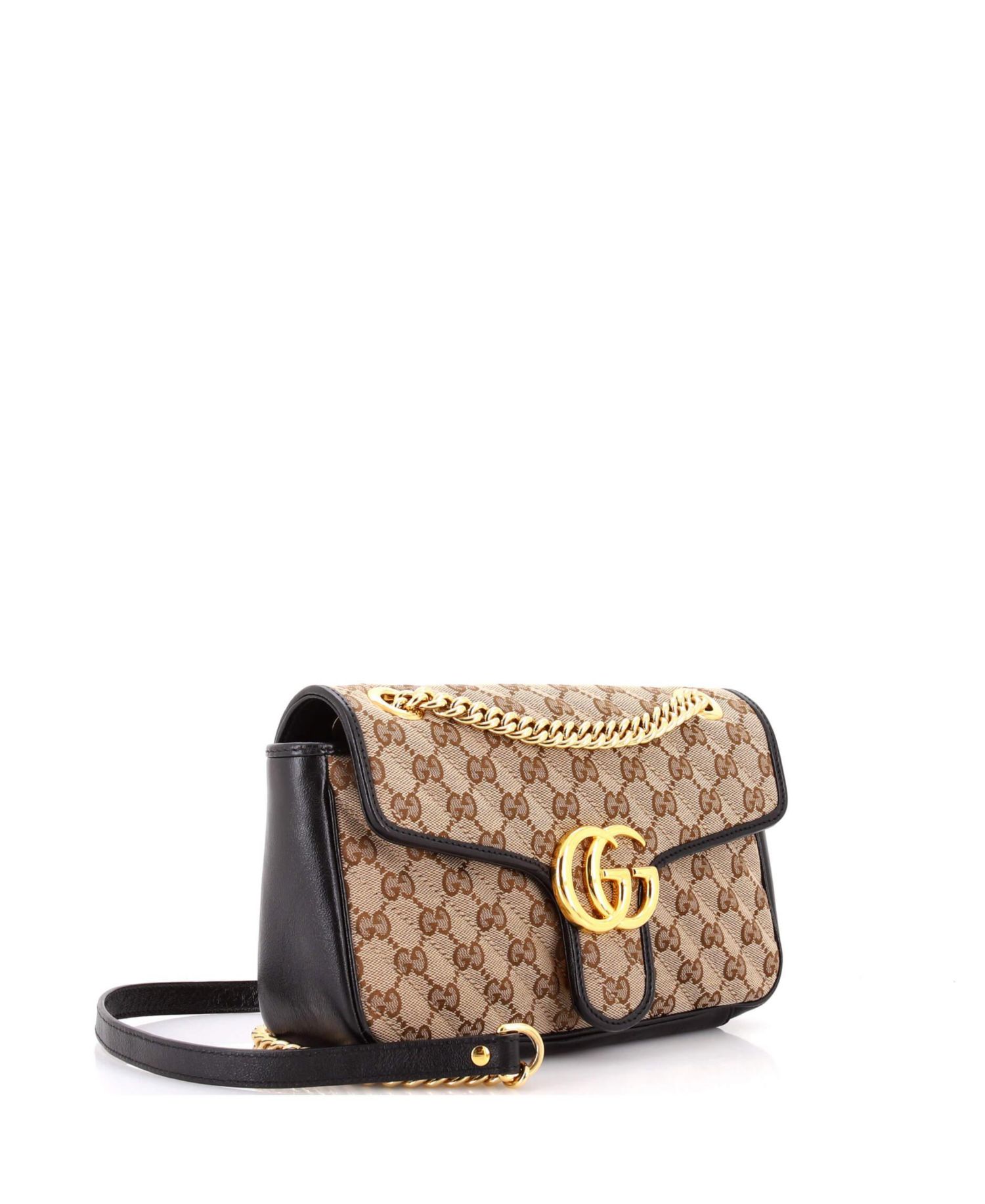 Small GG Marmont Flap Bag Diagonal Quilted GG Canvas with Leather