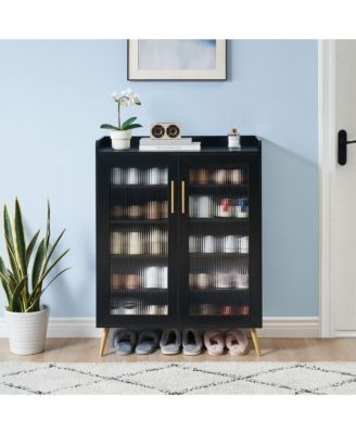 Shoe Cabinet with Glass Doors, 5-Tier Entryway Shoe Organizer Storage Rack