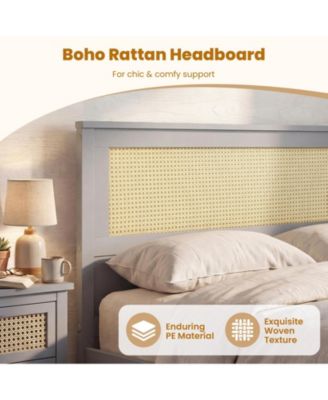 Full Size Rattan Bed Frame with Storage Drawers