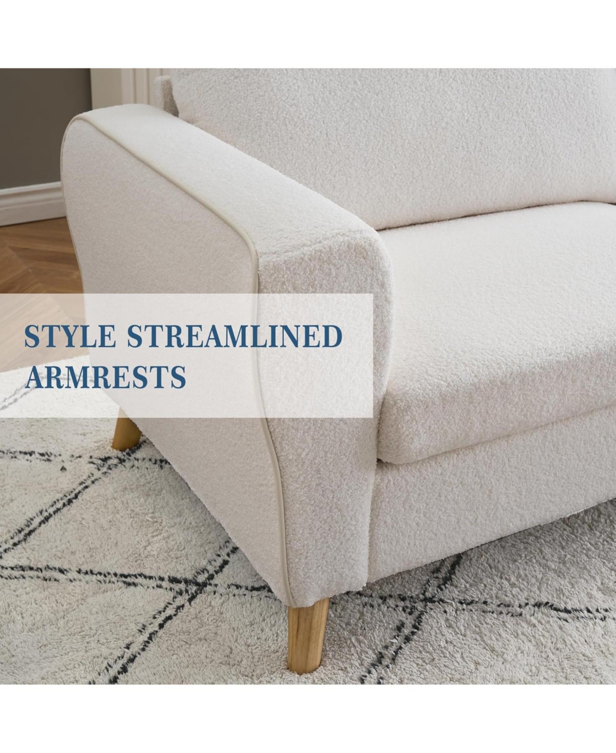 gaomon 84" Sofa Couch, Modern Boucle 3-Seater with Streamlined Armrests and Wood Legs