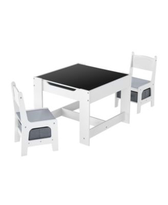 Kids Table and 2 Chairs Set with Reversible Top and Storage for Art and Learning