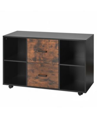 2 Drawer Mobile File Cabinet with Open Shelves and Lockable Wheels