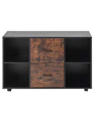 2 Drawer Mobile File Cabinet with Open Shelves and Lockable Wheels