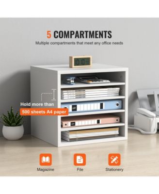 5 Compartment Wood Literature Organizer with Adjustable Shelves