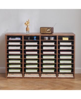 36 Compartment Wood Literature Organizer with Removable Shelves