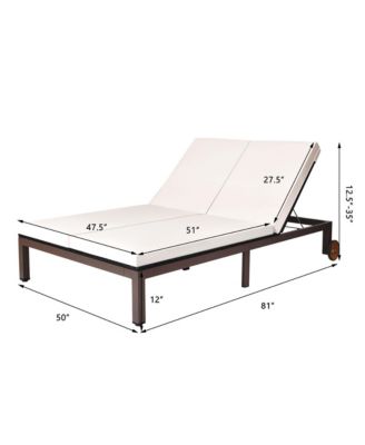 Adjustable Patio Rattan 2 Person Recliner Lounge Chair w/ Cushion Wheel