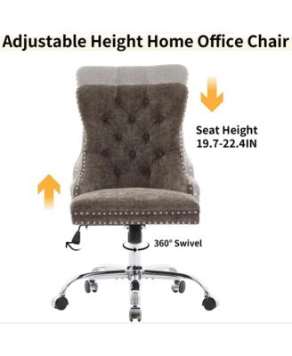 Office Chair - Chenille Upholstered Tufted Button Desk Chair, Adjustable Swivel Computer Chair with Chrome Metal Base for Home