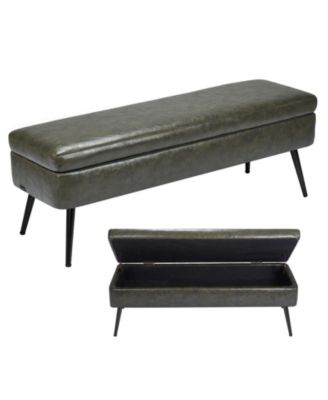 PU Leather Storage Ottoman Bench with Soft Close Hinges and Metal Legs