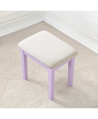 Wood Makeup Vanity Desk and Stool Set - Dressing Table with Mirror and 3 Storage Drawers for Bedroom