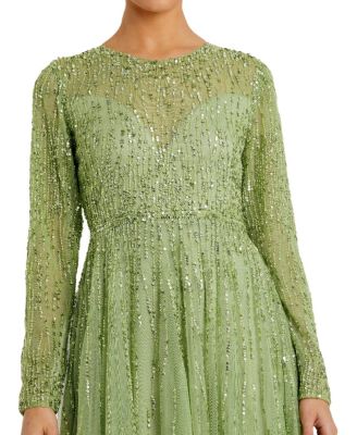 Women's Sequin Illusion High-Neck Long Sleeve A-Line Gown