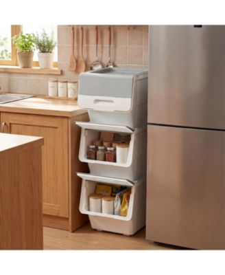 3 Pieces Storage Bins on Wheels Stackable Plastic Boxes with Stay-Open Lid.