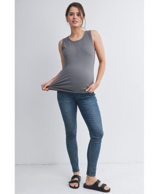 Maternity Ribbed Henley Tank Top Fitted Nursing Friendly