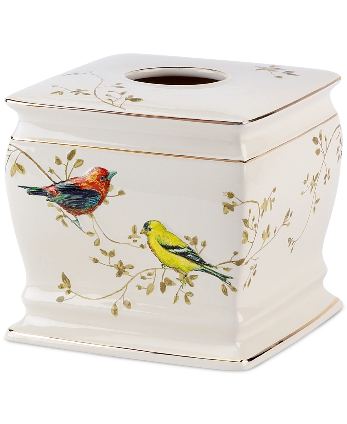 Gilded Birds Gold-Accent Ceramic Tissue Box Cover - Ivory
