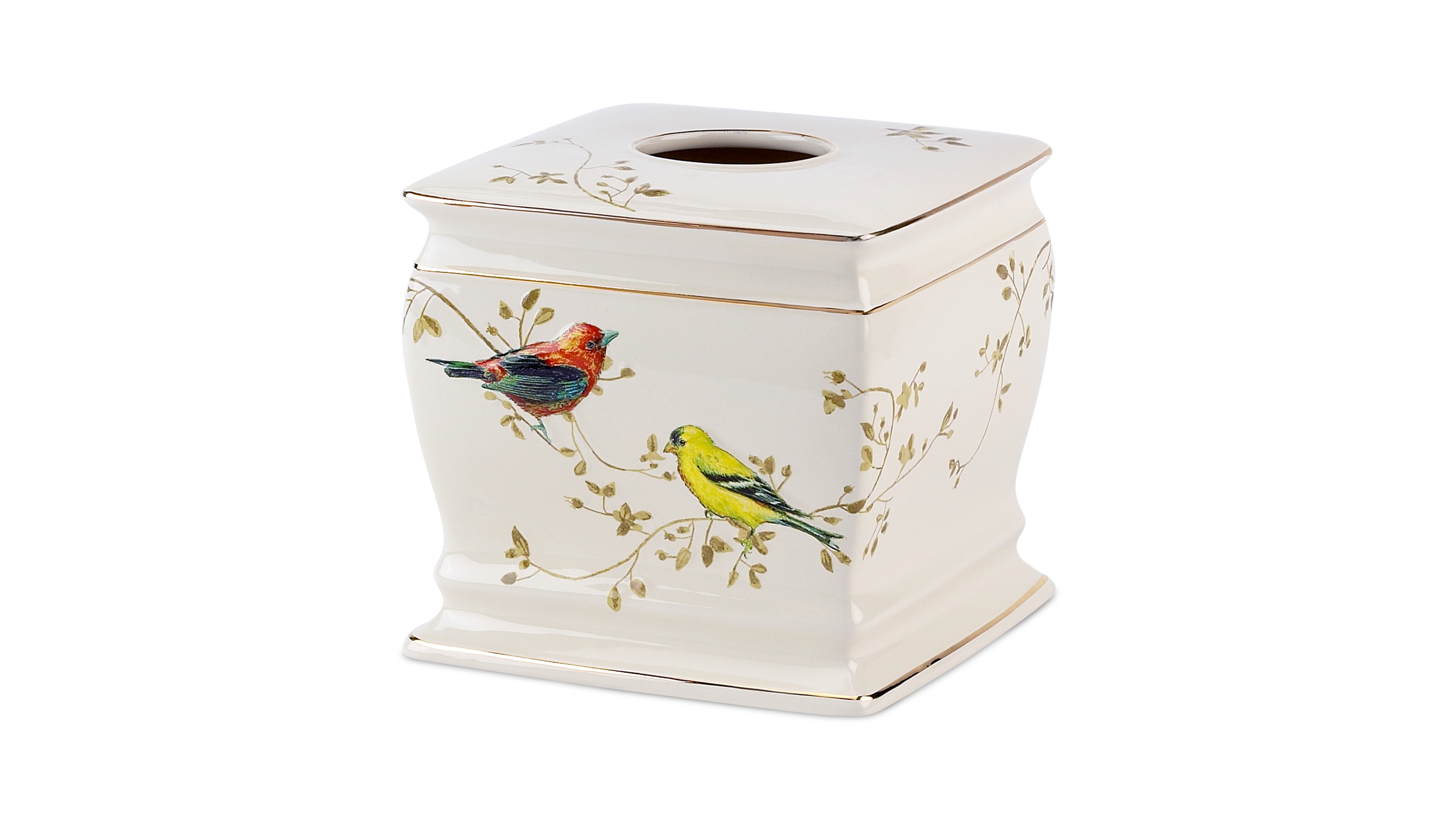Avanti Gilded Birds Gold-Accent Ceramic Tissue Box Cover