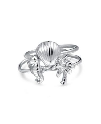 No Stone Nautical Motif Stackable Midi Knuckle Ring Set in .925 Sterling Silver