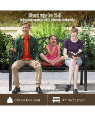 50.5 Inch Patio Bench with Curved Armrests for 2-3 People-Black