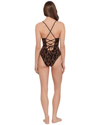 Women's Ruched Lace Back One-Piece Swimsuit