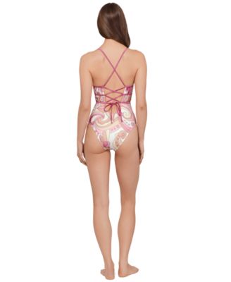 Women's Ruched Lace Back One-Piece Swimsuit