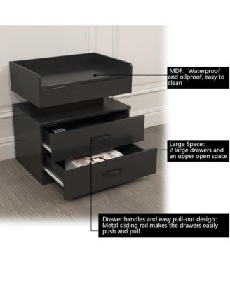 Nightstand with Adjustable LED Strip Light, Wood Bedside Table with 2 Drawers and Open Compartment, End Table for Bedroom