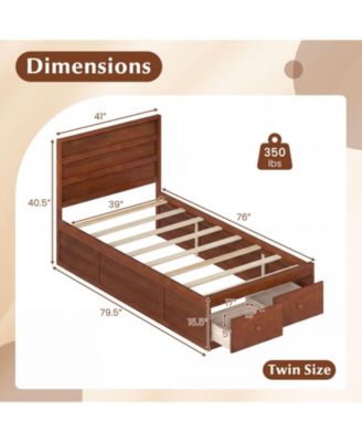Twin Size Bed Frame w/Storage Drawers Headboard Wooden SlatandEnclosed Base