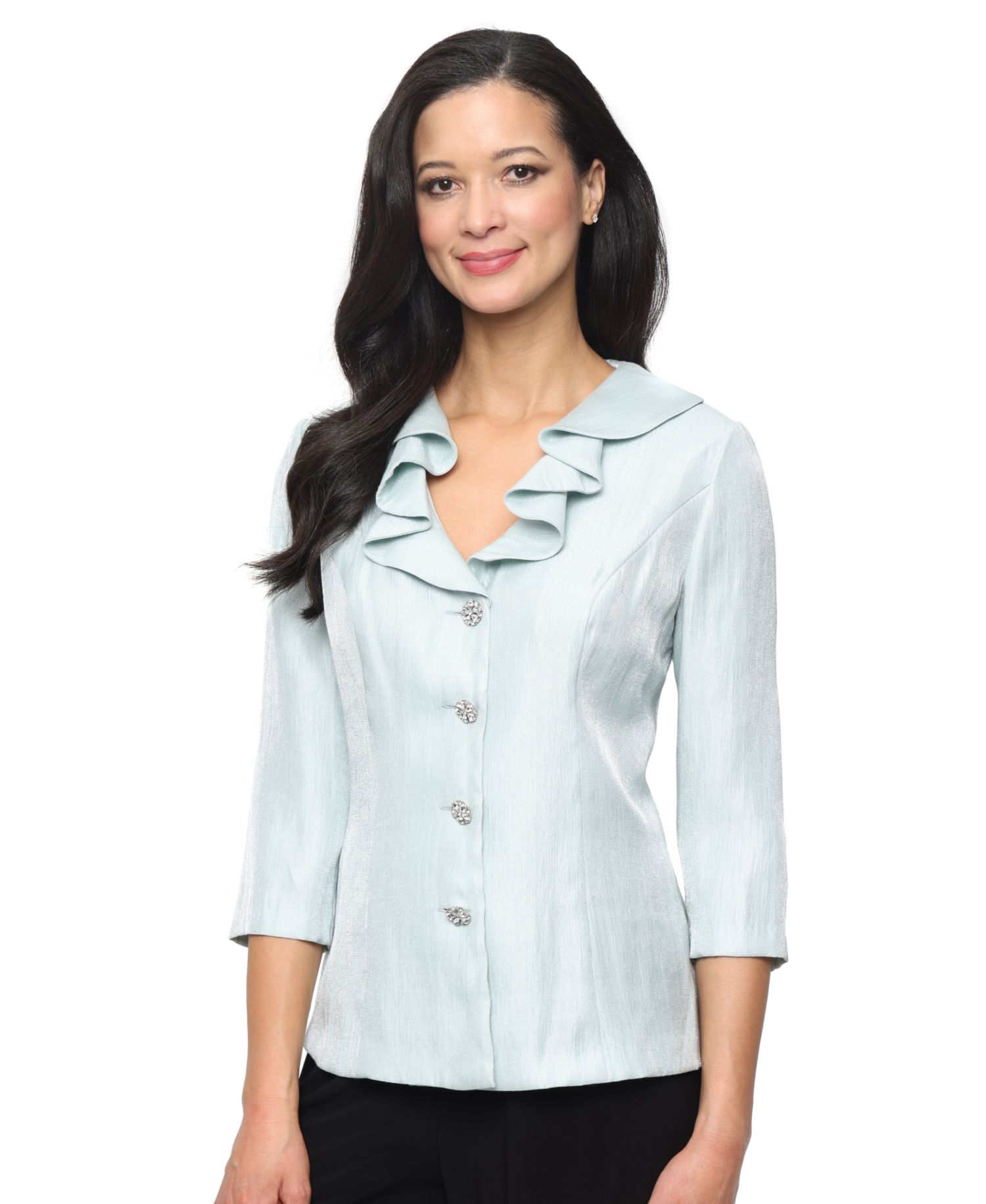 Women's Shimmer Ruffle Neck Blouse