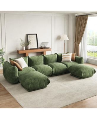 126" U-Shaped Modular Sectional Sofa, Chenille Cloud Couch with Deep Seat