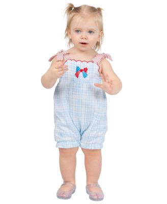 Baby Girls' Gingham Romper with Embroidery