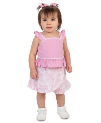 Baby Girls' Flutter Sleeve Top and Elastic Waistband Shorts, 2-Piece Set